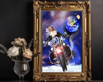 Harley Astral Traveler Digitaldruck, Cosmic Traveler auf Harley, Wandkunst