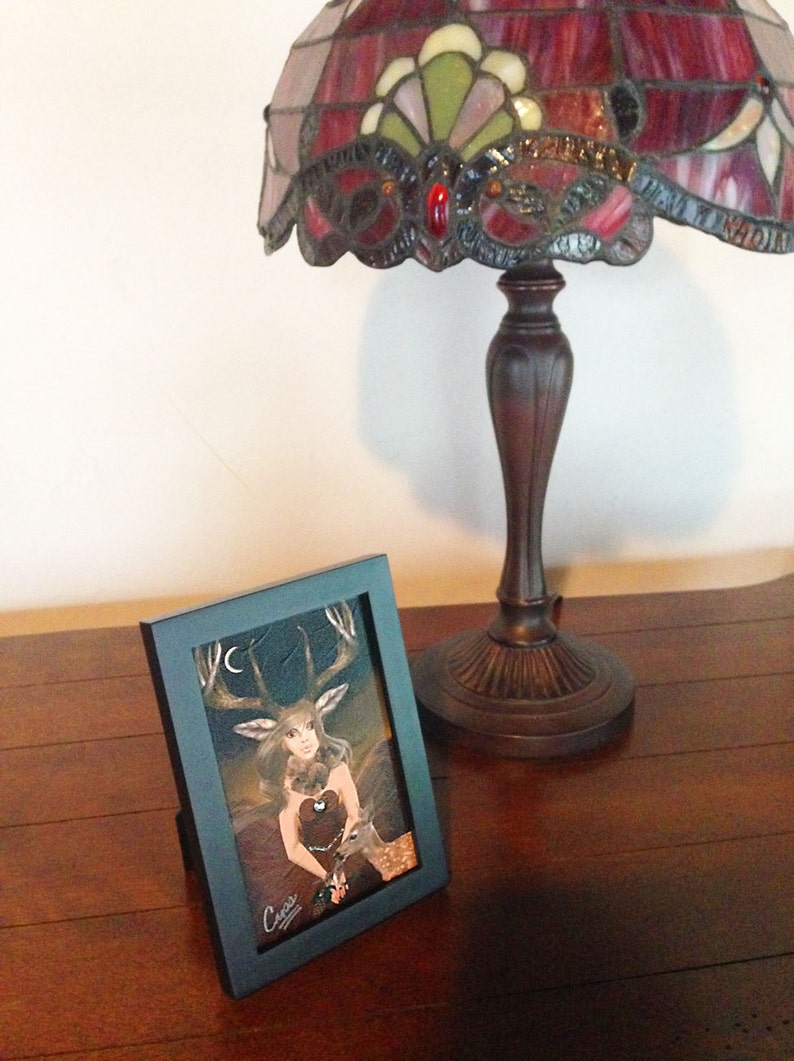 home decor Goddess art by artist Carol Cross Gothic Goddess with horns goddess print with Frame Mini Canvas Print Nocturnal 4 x 6
