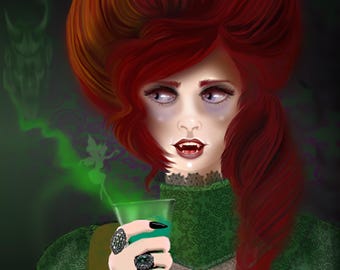 Gothic Female Portrait: Victorian Vampire Art Print