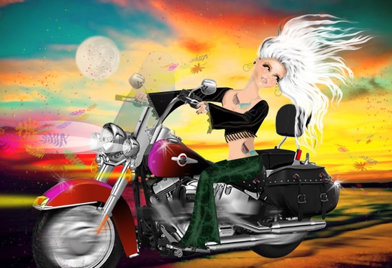 Harley-Davidson Motorcycle Girl Poster Art Print