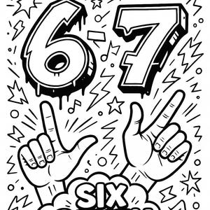 May include: Black and white graphic illustration with the numbers 6 and 7, hands gesturing, and the text "SIX SEVEN CREW". The design includes stars, lightning bolts, and musical notes.