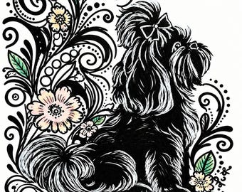Silueta de mascota personalizada dibujada y pintada a mano con tinta negra