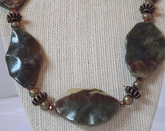 Green Jasper and Brass Necklace