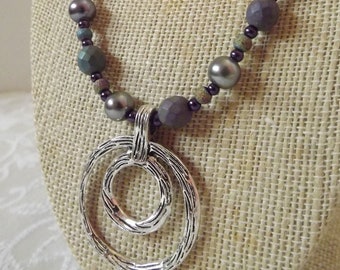 Gray Pearl and Crystal Pendant Necklace Set