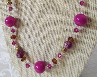 Pink Jade and Crystal Floating Necklace