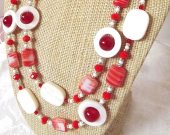 Red and White Necklace Set