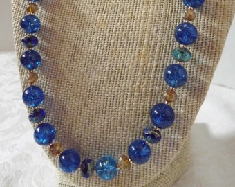 Blue Quartz and Crystal Necklace Set