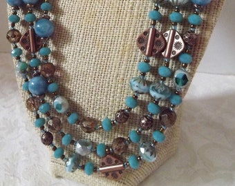 Blue Kyanite and Crystal Necklace Set