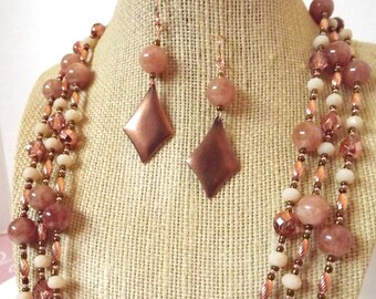 Pink Moonstone and Copper Necklace Set