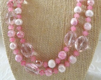 Pink Agate and Crystal Necklace