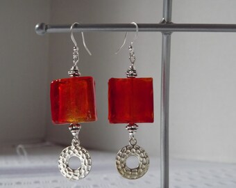 Red Square Earrings