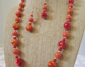 Orange Splattered Necklace Set