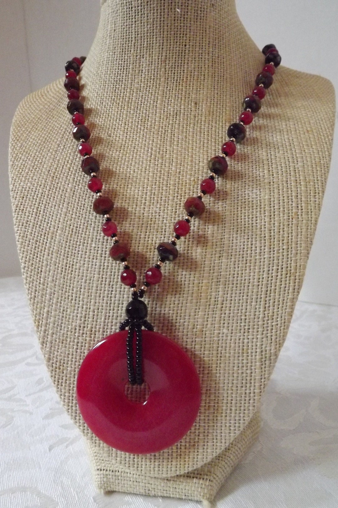 Red Jade Pendant Necklace Etsy