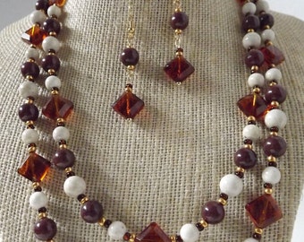 Brown Jade and Sandstone Necklace Set