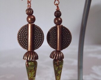 Textured Copper and Glass Earrings