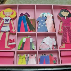Vintage Magnetic Wooden Dress-up Paper Dolls Abby and Emma 44