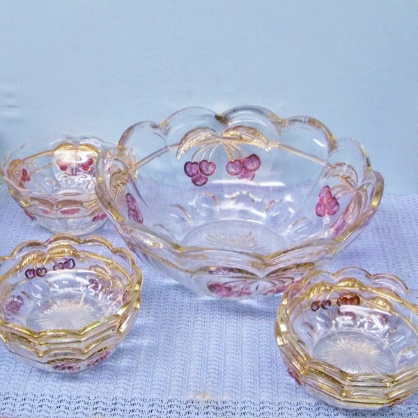 Antique 1890 EAPG Northwood Cherry & Cable Berry Set Ruby Stain Glass 7 Pc Set