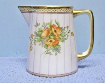 Antique Nippon Milk Pitcher ~ Hand Painted Poppies ~ Gold Moriage  Embellishments ~ Like New Condition