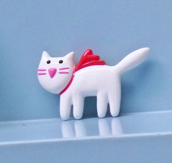 Vintage Hallmark White Kitty Cat ~ Pink Heart Nos… - image 1