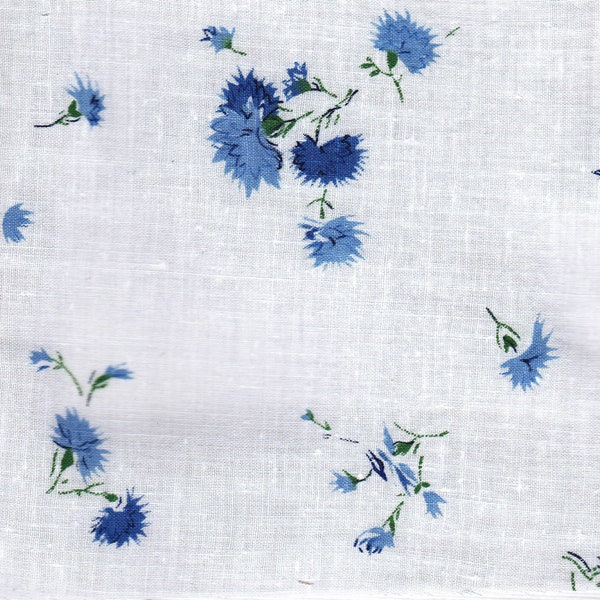 Vintage 6 Pre Cut  5 Inch Squares ~  Blue Boutonniere Print Cotton Fabric ~ Four Charm ~ Scrappy Quilt ~ Doll Clothes Remnant ~ Item B 6