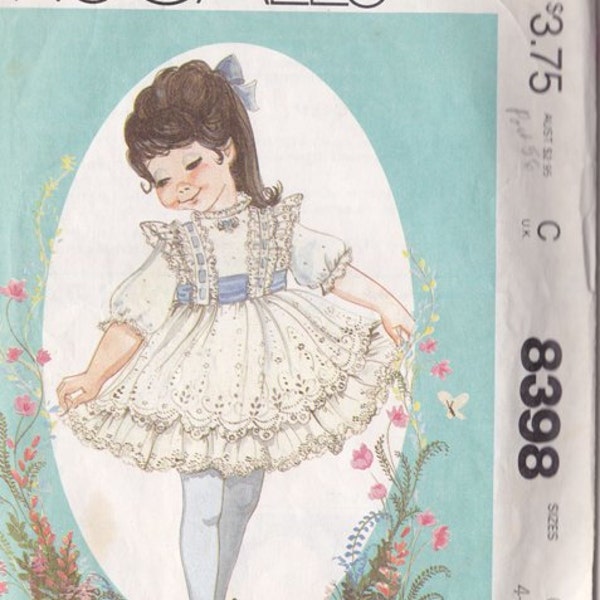 Girls Party Eyelet Dress Pattern ~ McCall’s Little Darlings Pattern 8398 Size 4 ~ 5 ~ 6 ~ Pinafore  Look  ~ Cut
