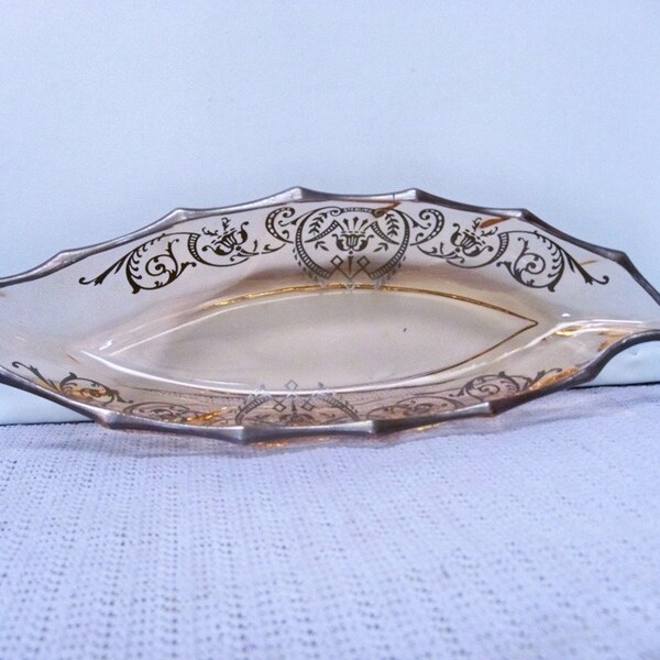 Vintage Art Glass Heisey Amber ~Yellow Relish Dish ~ Sterling  Motif ~  10 Inch Tray ~ New Condition