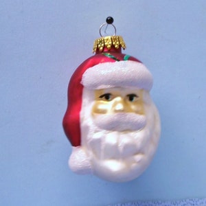 Vintage Glass Blown Santa Face With Red Cap Ornament Christmas ~ 3" Hand Decorated Glitter Ornament - Unique Treasures Ornament