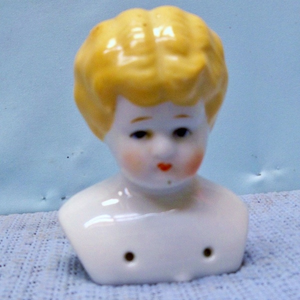 Vintage Porcelain China Doll Head ~ Blonde Hair 3 1/2 Inch x 2 1/2 Bust ~ Body Ready ~ New Condition