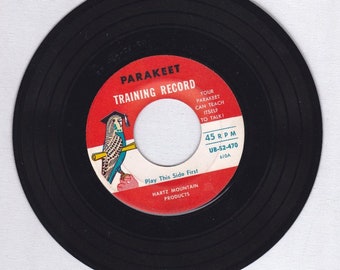 Vintage Hartz Mountain Parakeet Training Record UB-52-470 45 RPM ~ Your Parakeet Can Teach Itself To Talk ~ New Condition