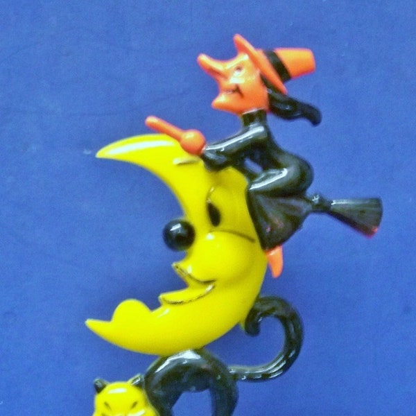 RARE Rosbro Witch Riding Moon ~ Cat Spring Trembler Action Toy ~ A Must