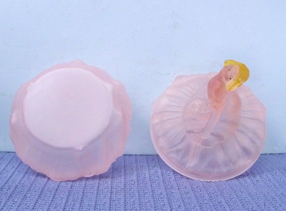 Vintage Pink Satin Dancing Lady Vanity Powder Jar… - image 2