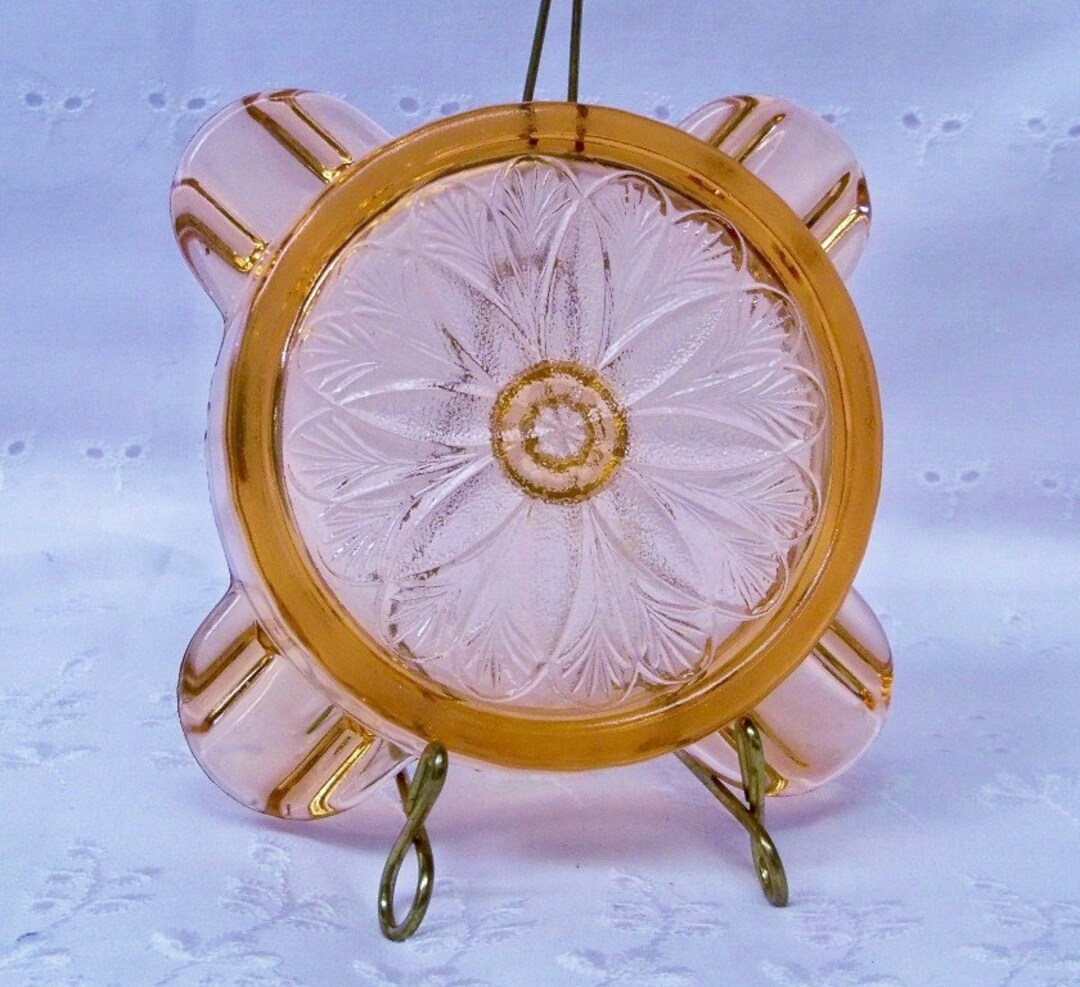 RARE Pink Depression Glass Ashtray Sunflower Pattern Mint Condition Etsy
