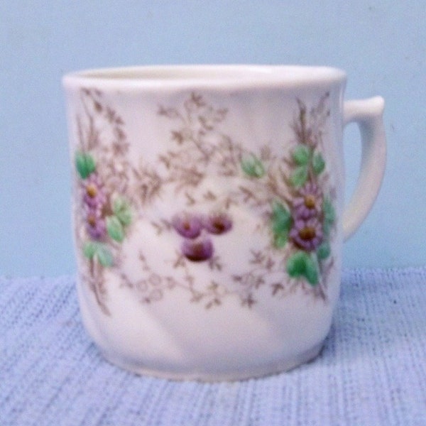 Antique Porcelain Shaving Mug Hand Decorated Lavender ~ Teal Floral Motif ~ Mint