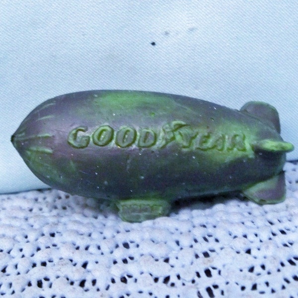 Vintage Goodyear Blimp Rubber Pencil Eraser ~ Novelty Toy ~ Dark Green Soft Rubber ~ Embossed Goodyear ~ Excellent Condition