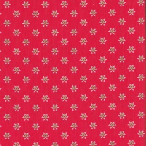 Red Background - Gold Stars - Snowflake Print -100 % Cotton Fabric - 18" X 22 " Fat Quarter 4 Charm Quilt Sewing Craft Material 1600 FQ