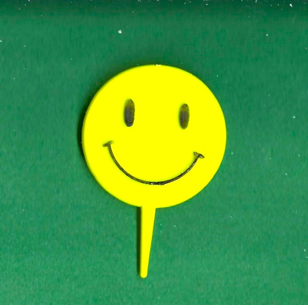 Vintage Yellow Smiley Face Cake Topper Cupcake Picks 1 1/2 Inch ...