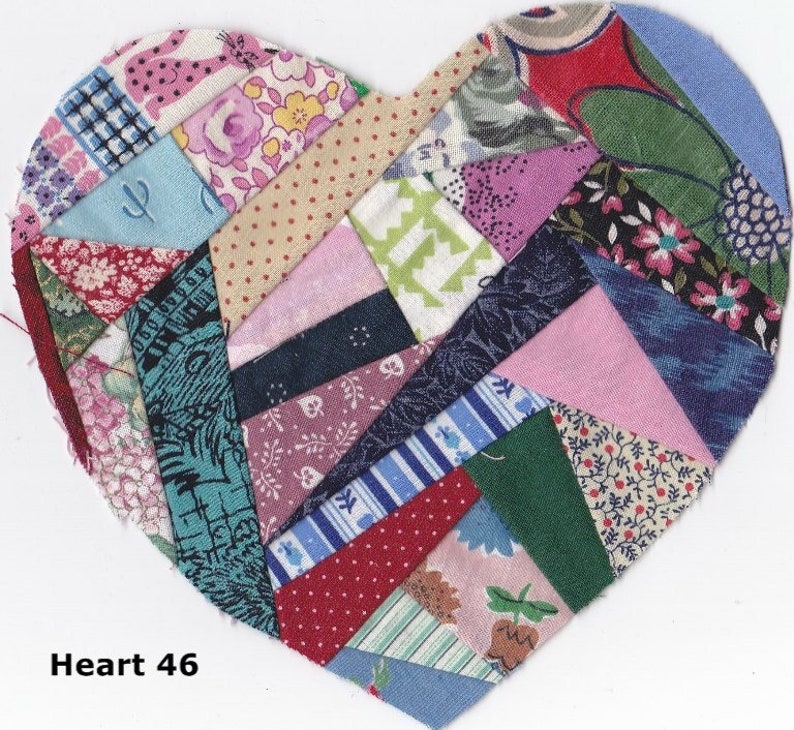 One Crazy Quilt Pieced Heart Appliqué 6 Inch Hand Made Scrap Etsy