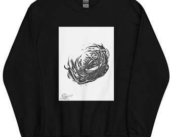 Sudadera de cuello redondo con estampado de arte abstracto: arte para vestir en blanco y negro.
