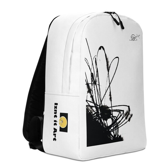 White Abstract Backpack Black & White Modern Abstract Art Line Custom Name Printed  main image 4