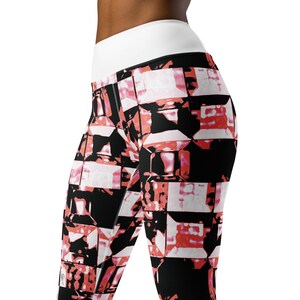 Rosé Grid Yoga Leggings, Black, Rose, White, Artistic Design by Iznt it Art