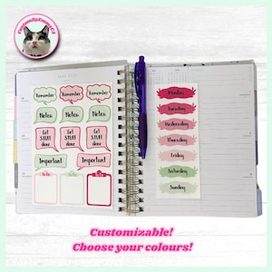 Feuille d'autocollants pour agenda (22 ct) - Choisissez vos couleurs ! - Stickers pour carnet de voyage - Stickers organisateur quotidiens - Agenda - École, travail, vie personnelle