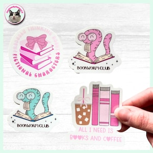 Stickers amateurs de livres - Stickers rat de bibliothèque - Personnages fictifs - Livres et café - Imperméable - Résistant (cadeau pour le lecteur)