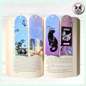 Ensemble ou individuel de signets Witchy - Jackalope, chat noir, livres de sorts, cartes de tarot (plastifié)