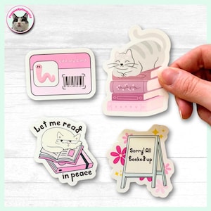 Stickers livresques individuels ou par lot - Sticker pour carte de bibliothèque - Chats et livres - Laisse-moi lire en paix - Complet - Imperméable - Résistant