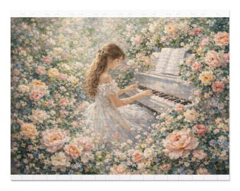 Junge Frau mit Blumen am Klavier Puzzle