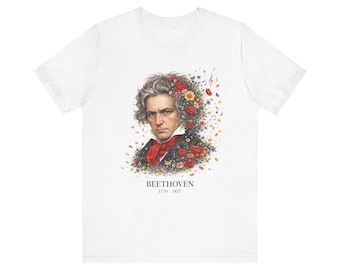 Beethoven Portrait mit floraler Collage T-Shirt | Klassisches Composer T-Shirt