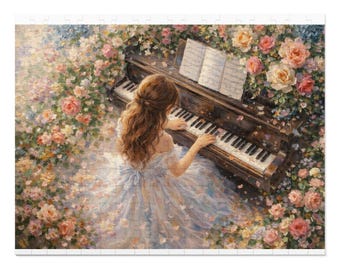 Mädchen am Klavier Blumenszene Puzzle