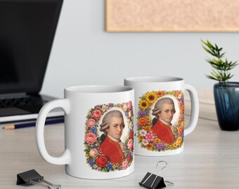 Mozart Portrait Blumenkranz Tasse | Klassische Composer Kaffeetasse