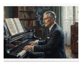 Joseph Maurice Ravel am Klavier Puzzle mit Blechdose | Vintage Musik Kunstwerk