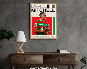 Latrell Mitchell South Sydney Rabbitohs Poster | Iconic NRL Wall Art, Digital Fan Gift